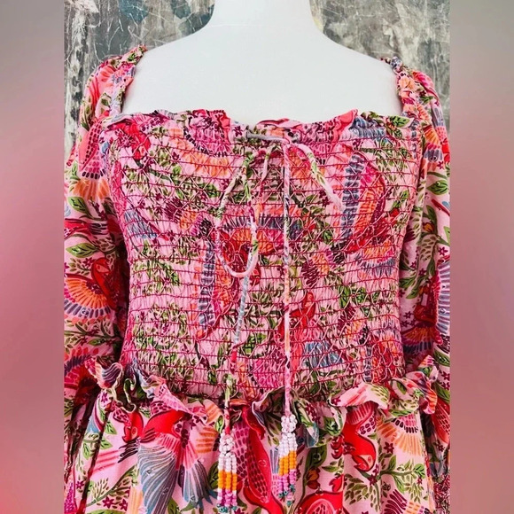 Anthropologie Farm Rio Macaw Flight Smocked Dress Size Medium NWOT $270 - Picture 3 of 16